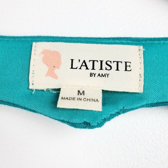 L'ATISTE by Amy Emerald Green Heart Cut Out Back Lined Dress Size Medium EUC - Picture 4 of 7